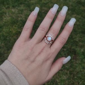 Three piece set Rose gold plated moonstone rings